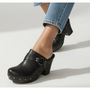 Korks by Kork Ease Black Studded Strappy Leather Mules Clogs Platform 9.5 EU 41